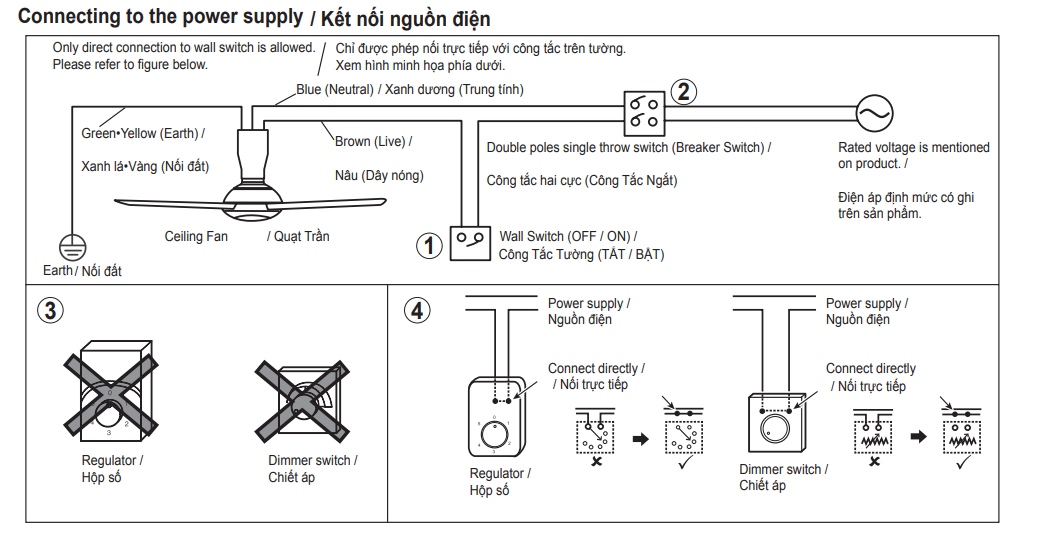 Hướng dẫn cách đấu dây điện quạt trần KDK có hộp số và loại có điều khiển từ xa