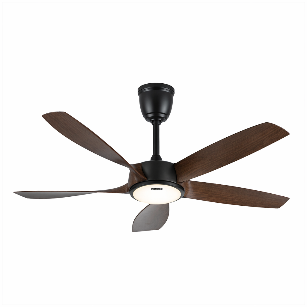 Quạt trần Nanoco 5 cánh màu nâu vân gỗ có đèn NCFD5252L