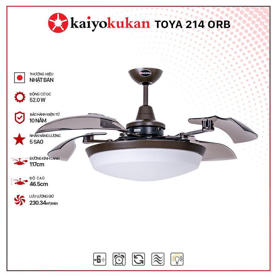 Quạt trần giấu cánh hiện đại KAIYO TOYA 214 ORB