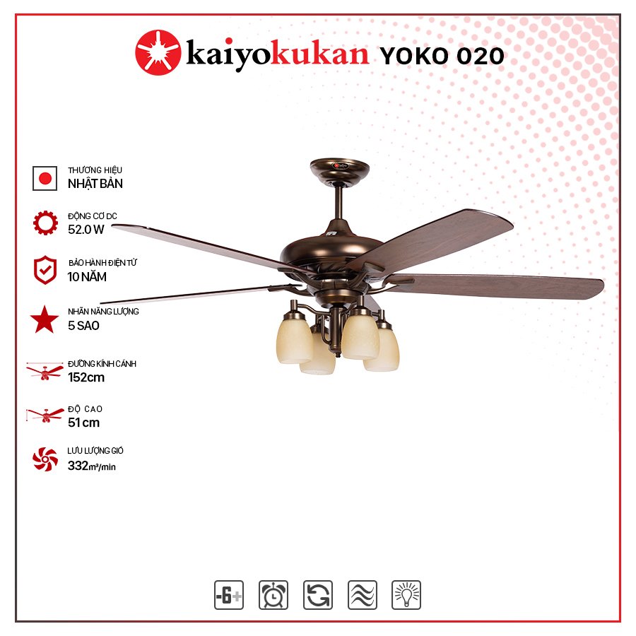 Quạt trần 5 cánh tân cổ điển KAIYO YOKO 020