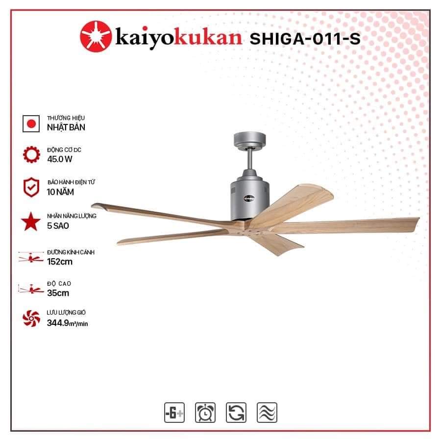 Quạt trần 5 cánh gỗ màu sáng phòng khách hiện đại SHIGA 011 S